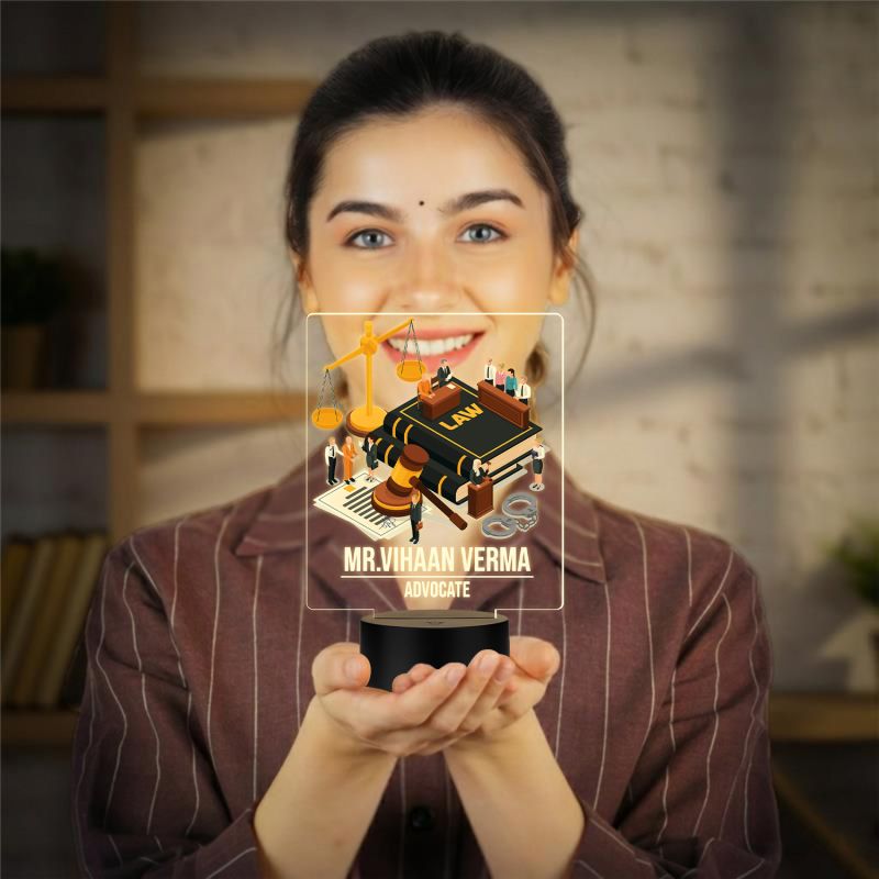 Personalized Advocate LED Night Lamp with Warm White Light  Law Theme Acrylic Light for Lawyer Office Desk Decor & Gift for Advocate & Lawyer